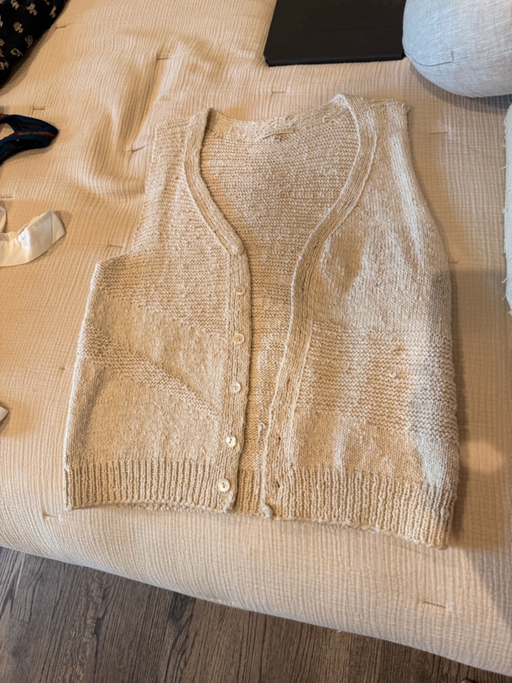 Eleven Paris Cream Knit Button-Up Sweater Vest OVERSIZED